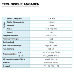 Levylämmönvaihdin 40 kpl, max. 165 kW, 4 m³/h, 1,60 l, ruostumaton teräs