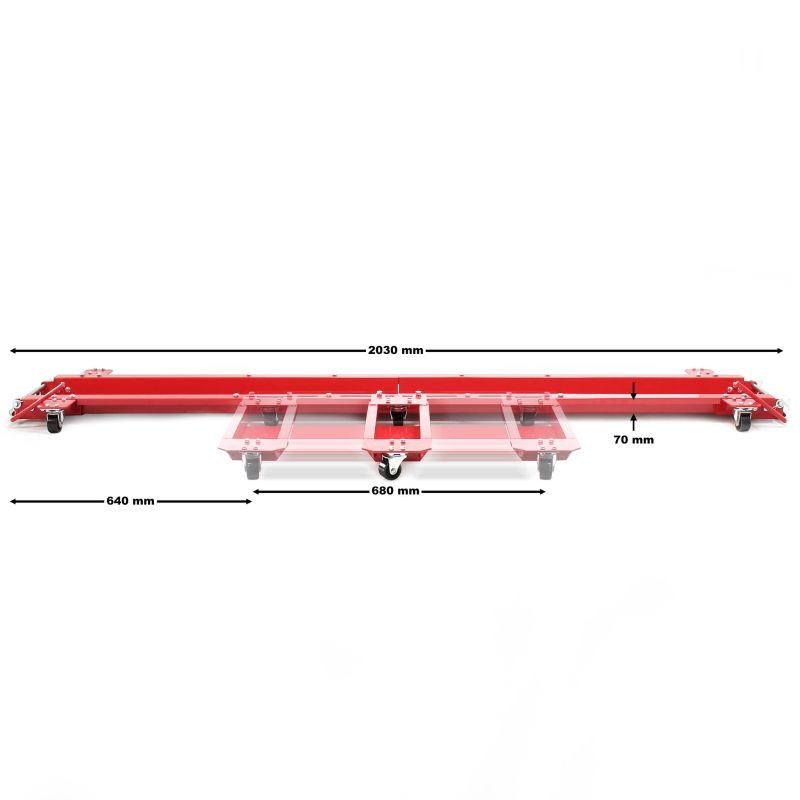 Moottoripyörän siirtokisko 570 kg, punainen, 2030 x 735 x 70 mm