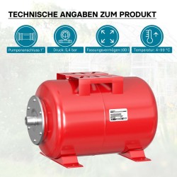 Paineasäiliö 100 l, vaakasuora, EPDM-kalvo, talousvesi- ja paineenylläpitojärjestelmiin