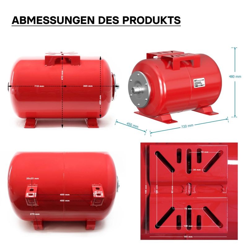 Paineasäiliö 100 l, vaakasuora, EPDM-kalvo, talousvesi- ja paineenylläpitojärjestelmiin