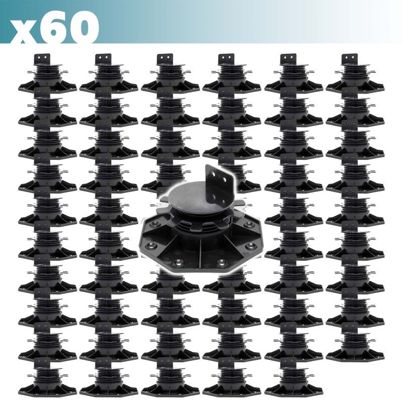 XPOtool Säädettävät terassijalat 60 kpl, 33–64 mm, 2700 kg, musta