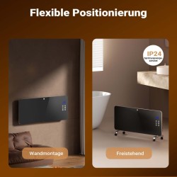 Lasipatteri 2000 W musta Wifi ohjaus kaukosäädin LED näyttö seinäasennus ja pyörät