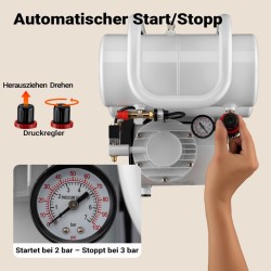 Airbrush-kompressori AS06T 1/4 PS, 3,2 bar, 65-69 l/min, 7,5 l, varustepaketti