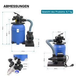 Uima-altaan hiekkasuodatinjärjestelmä, 180 W, 14 l säiliö ja itseimevä pumppu 9000 l/h