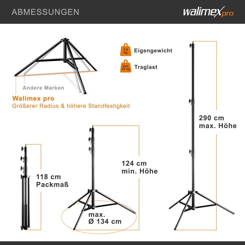 Walimex pro AIR Jumbo 290 valojalka, 290 cm, 20 kg kantavuus, ilmadämpäys, alumiini