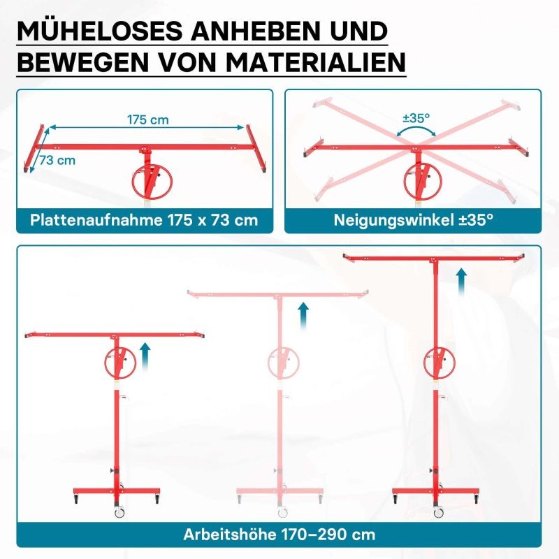 XPOtool Levynnostin 40 kg, 170-290 cm, kipsilevyjen ja paneelien asennusapu