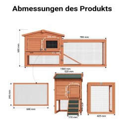 XXL Pieneläinhäkki 1560 x 520 x 680 mm, kuusipuu, 2 tasoa ja ulkoilualue