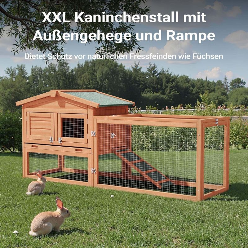 XXL Pieneläinhäkki 1560 x 520 x 680 mm, kuusipuu, 2 tasoa ja ulkoilualue