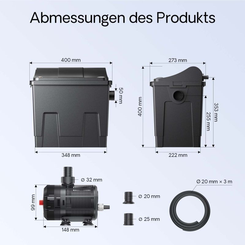 SunSun CBF-200T biologinen lampisuodatinjärjestelmä 9W UV-C-puhdistimella ja pumpulla, 6000 l/h