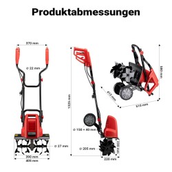 Sähköinen puutarhamuokkuri 1500 W, 400 kierrosta/min, työsyvyys 220 mm, 24 terää, pyörillä