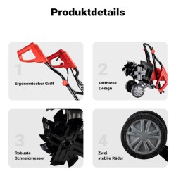 Sähköinen puutarhamuokkuri 1500 W, 400 kierrosta/min, työsyvyys 220 mm, 24 terää, pyörillä