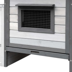 Kaninhäkki vaaleanharmaa 1460 x 750 x 830 mm ulkoilualue ja kohotettu pesäosa puu