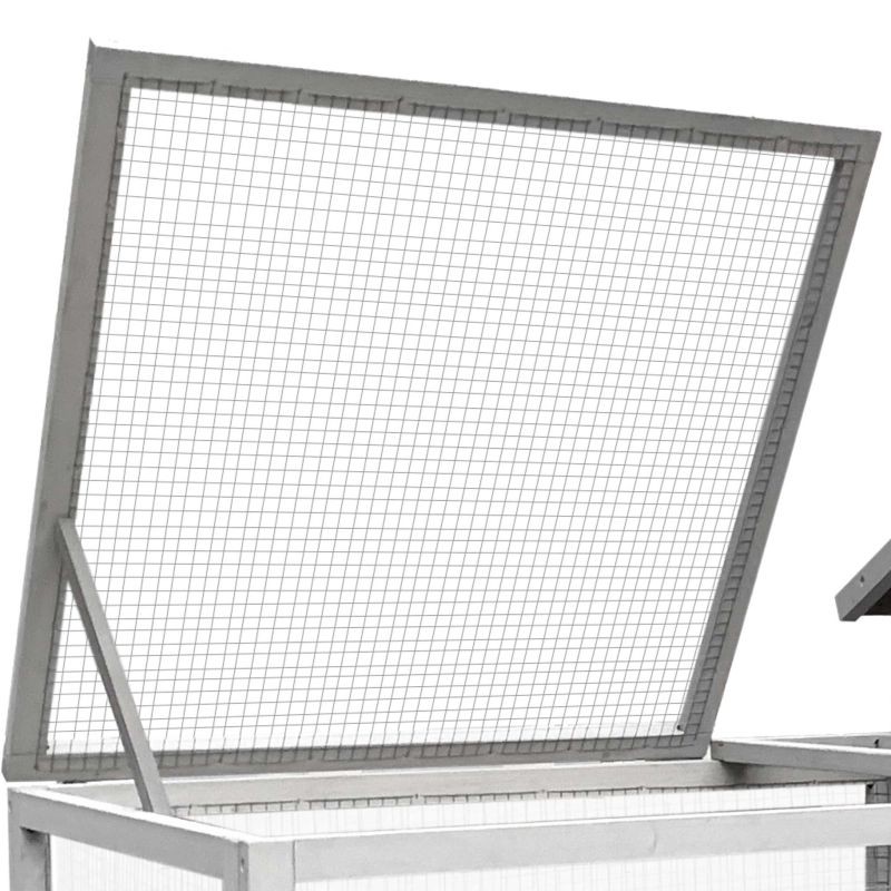 Kaninhäkki vaaleanharmaa 1460 x 750 x 830 mm, ulkoilualue ja kohotettu pesäosa, puu