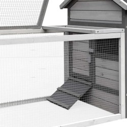 Kaninhäkki vaaleanharmaa 1460 x 750 x 830 mm, ulkoilualue ja kohotettu pesäosa, puu