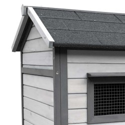Kaninhäkki vaaleanharmaa 1460 x 750 x 830 mm, ulkoilualue ja kohotettu pesäosa, puu