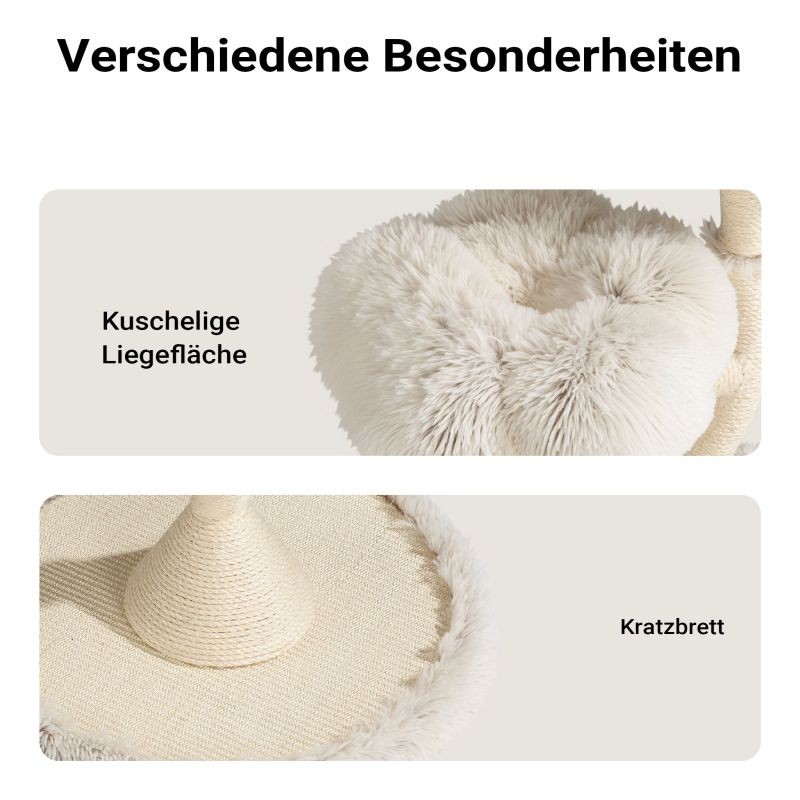Fudajo Kiipeilypuu, 3 tasoa, 125 cm x 59 cm, kerma, sisal ja plüshi, max 15 kg