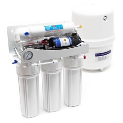Naturewater 5-vaiheinen käänösmoosijärjestelmä 190 l/vrk paineennostopumpulla ja painemittarilla