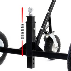 Siirtovaunu asuntovaunuille ja perävaunuille, 3 pyörää, säädettävä 50 mm kytkentäpallo, max 500 kg