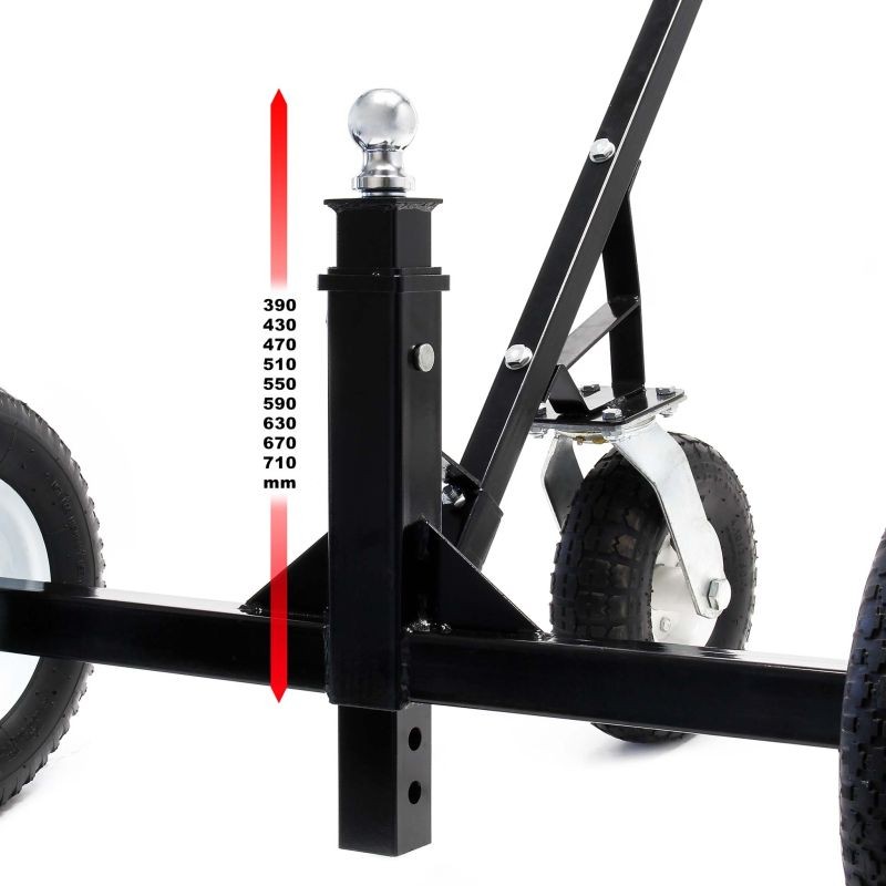 Siirtovaunu asuntovaunuille ja perävaunuille, 3 pyörää, säädettävä 50 mm kytkentäpallo, max 500 kg