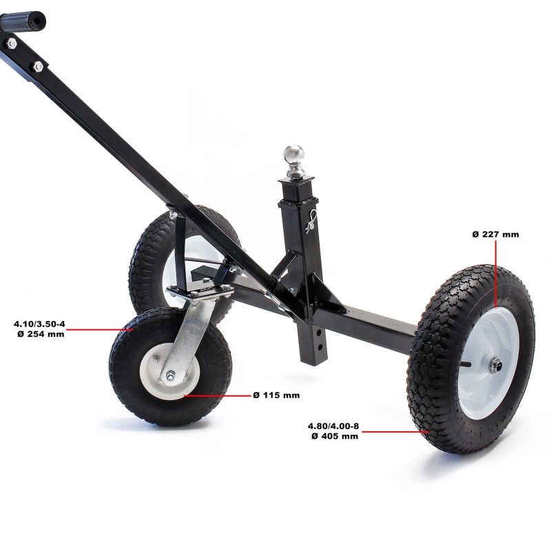 Siirtovaunu asuntovaunuille ja perävaunuille, 3 pyörää, säädettävä 50 mm kytkentäpallo, max 500 kg