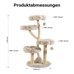 Fudajo kiipeilypuu 59 x 59 x 123 cm, 4 tasoa, sisal ja pehmo, kermanvalkoinen ja harmaa