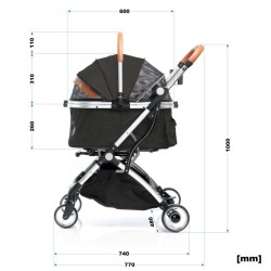 Fudajo 2-in-1 lemmikkirattaat ja kuljetuskassi, musta, alumiini, pienille ja keskikokoisille lemmikeille