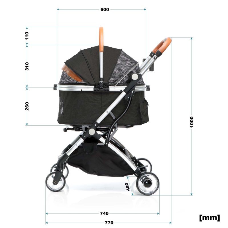Fudajo 2-in-1 lemmikkirattaat ja kuljetuskassi, musta, alumiini, pienille ja keskikokoisille lemmikeille
