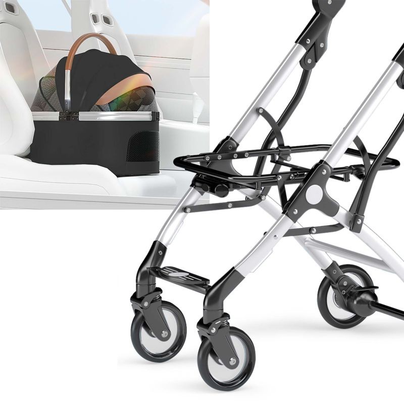 Fudajo 2-in-1 lemmikkirattaat ja kuljetuskassi, musta, alumiini, pienille ja keskikokoisille lemmikeille