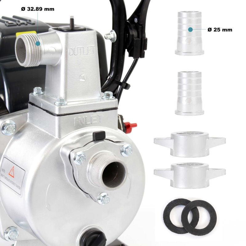 Bensiinikäyttöinen vesipumppu 1 kW 8 000 l/h 30 m nostokorkeus 4-tahtinen moottori
