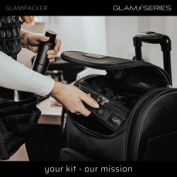 GlamSeries GlamPacker kosmetiikkareppu, musta, ergonominen ja laajennettava, lämpösuojatulla taskulla