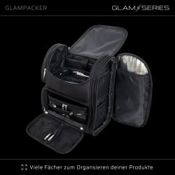 GlamSeries GlamPacker kosmetiikkareppu, musta, ergonominen ja laajennettava, lämpösuojatulla taskulla
