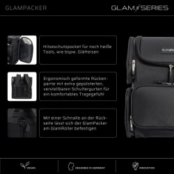 GlamSeries GlamPacker kosmetiikkareppu, musta, ergonominen ja laajennettava, lämpösuojatulla taskulla
