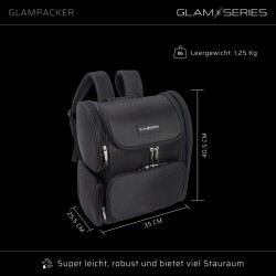 GlamSeries GlamPacker kosmetiikkareppu, musta, ergonominen ja laajennettava, lämpösuojatulla taskulla