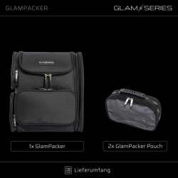 GlamSeries GlamPacker kosmetiikkareppu, musta, ergonominen ja laajennettava, lämpösuojatulla taskulla
