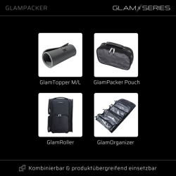 GlamSeries GlamPacker kosmetiikkareppu, musta, ergonominen ja laajennettava, lämpösuojatulla taskulla