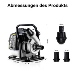 Bensiinikäyttöinen vesipumppu 1,4 kW, 15 m³/h, 2-tahtimoottori, itseimevä, kasteluun ja veden poistoon
