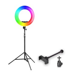 Walimex pro Rainbow RGB LED-rengasvalo 60 W, 45 cm, Bi-Color, WT-806-jalusta ja puhelinpidike