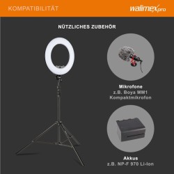 Walimex pro Rainbow RGB LED-rengasvalo 60 W, 45 cm, Bi-Color, WT-806-jalusta ja puhelinpidike