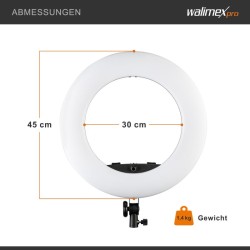 Walimex pro Rainbow RGB LED-rengasvalo 60 W, 45 cm, Bi-Color, WT-806-jalusta ja puhelinpidike