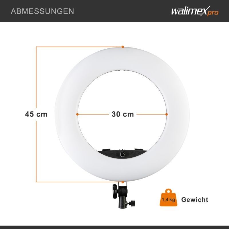 Walimex pro Rainbow RGB LED-rengasvalo 60 W, 45 cm, Bi-Color, WT-806-jalusta ja puhelinpidike