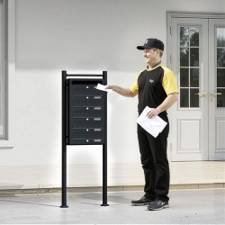 6 osainen seisova postilaatikkojärjestelmä musta sinkitty teräs 556 x 270 x 1500 mm