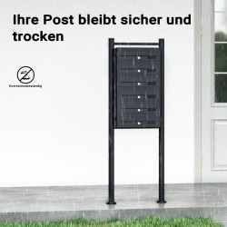 6-osainen seisova postilaatikkojärjestelmä, musta, sinkitty teräs, 556 x 270 x 1500 mm