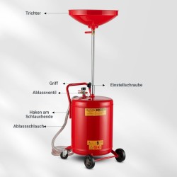 Öljynkeräysvaunu 68 l korkeudensäädettävä 98 157 cm paineilmatyhjennys 4 pyöräinen