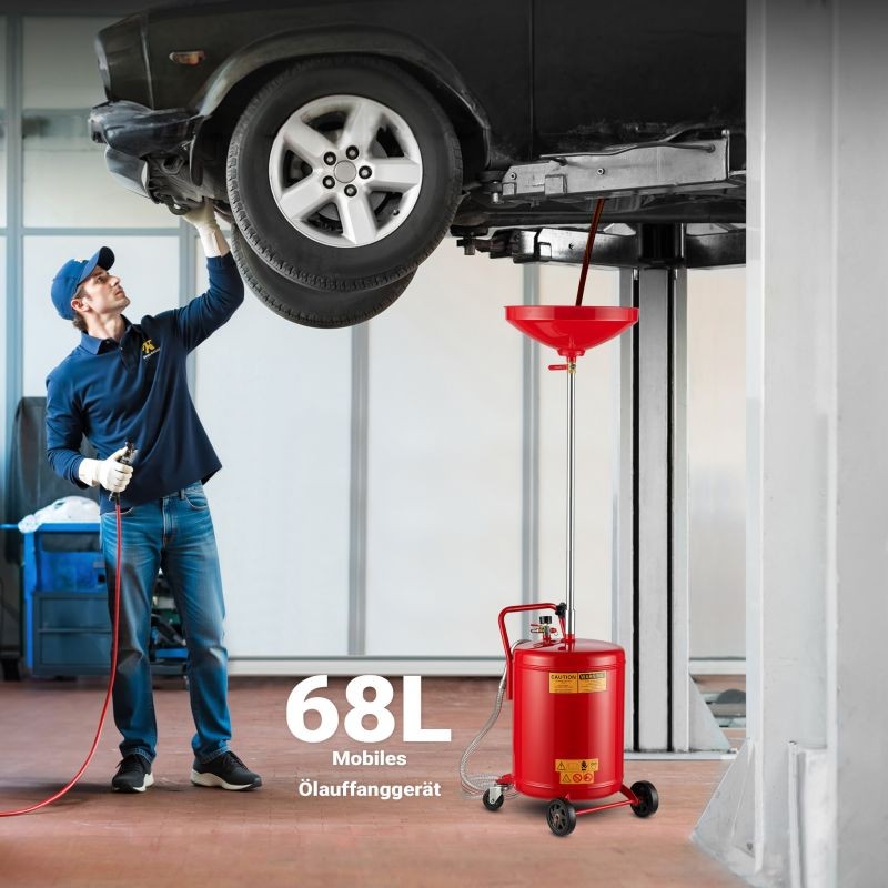 Öljynkeräysvaunu 68 l, korkeudensäädettävä 98–157 cm, paineilmatyhjennys, 4-pyöräinen