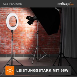 Walimex pro Medow 960 Pro LED-rengasvalo Bi-Color 3200-5500 K, 96 W, 45 cm, kaukosäätimellä