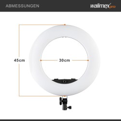 Walimex pro Medow 960 Pro LED-rengasvalo Bi-Color 3200-5500 K, 96 W, 45 cm, kaukosäätimellä