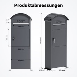 Lukittava vapaasti seisova postilaatikko, teräs, antrasiitti, 420 x 240 x 1020 mm