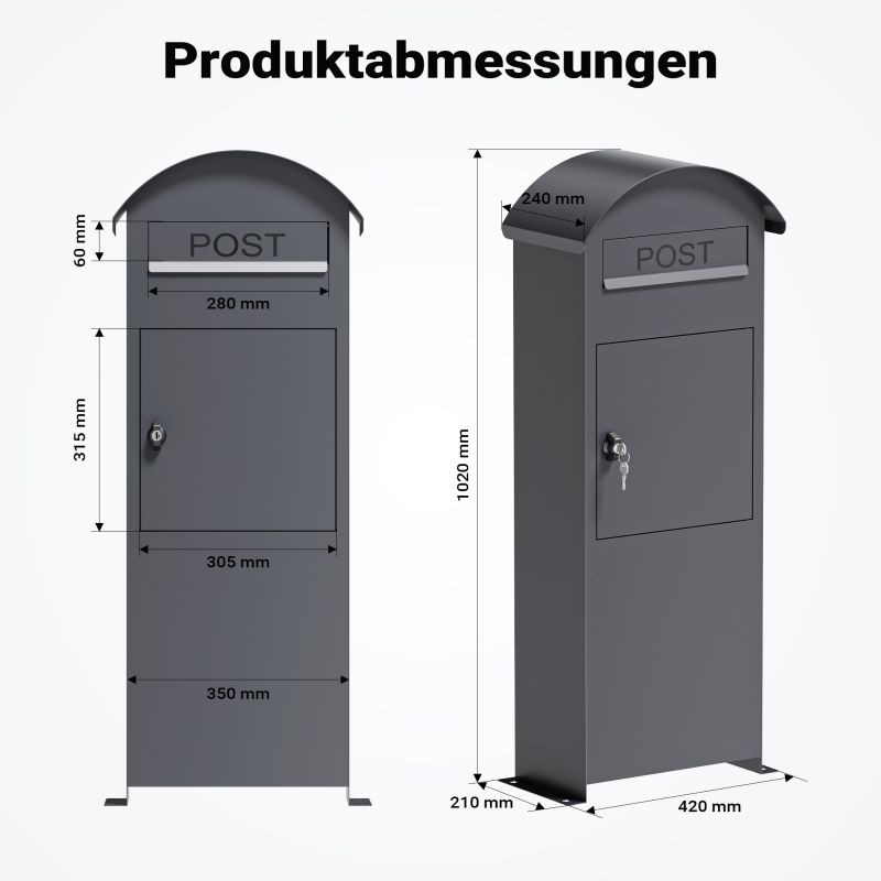 Lukittava vapaasti seisova postilaatikko, teräs, antrasiitti, 420 x 240 x 1020 mm