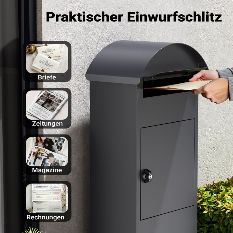 Lukittava vapaasti seisova postilaatikko, teräs, antrasiitti, 420 x 240 x 1020 mm
