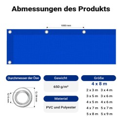 Säänkestävä suojapeite 4 x 8 m, sininen, PVC-pinnoite, vedenpitävä, UV-suojaus